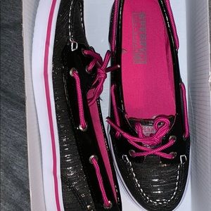 Girls Seaside Black Glitter Strip Sperry shoes